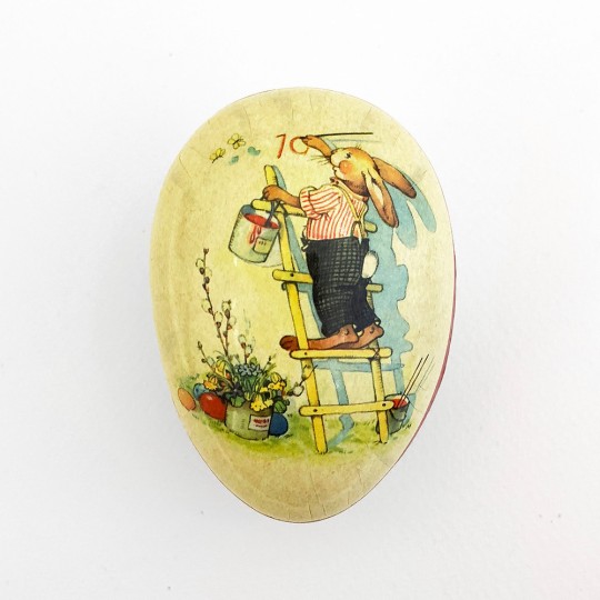 3-1/2" Vintage Bunny Painter Papier Mache Easter Egg Container ~ Germany